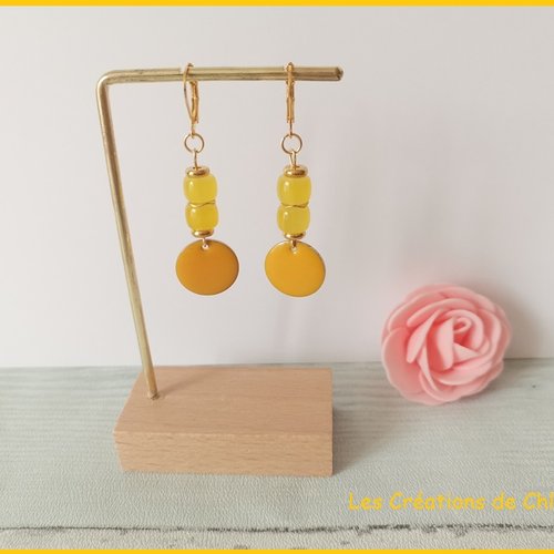 Boucles d'oreilles acier inoxydable dorées et sequin émail