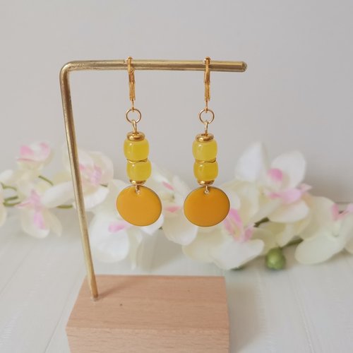 Boucles d'oreilles acier inoxydable dorées et sequin émail
