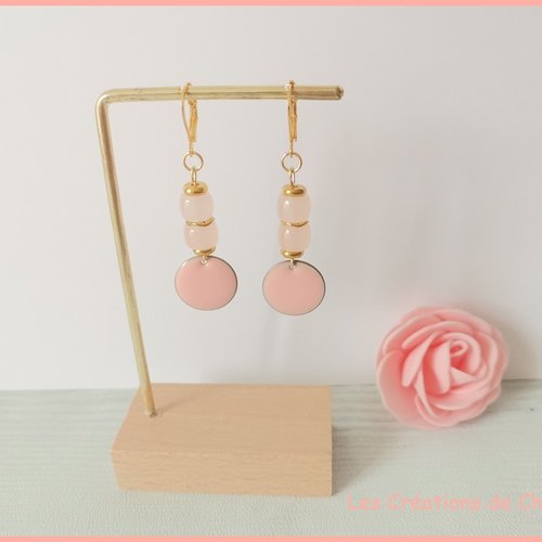 Boucles d'oreilles acier inoxydable dorées et sequin émail