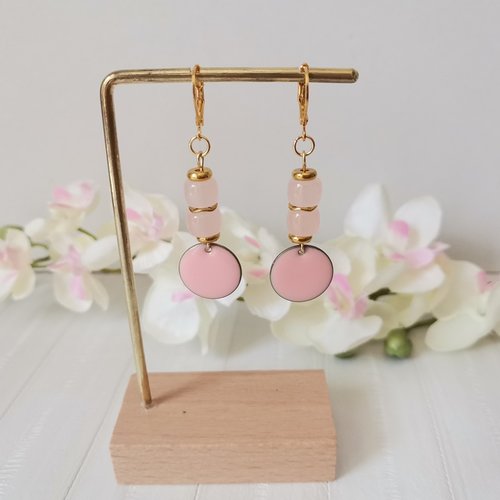 Boucles d'oreilles acier inoxydable dorées et sequin émail