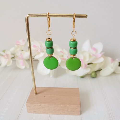 Boucles d'oreilles acier inoxydable dorées et sequin émail