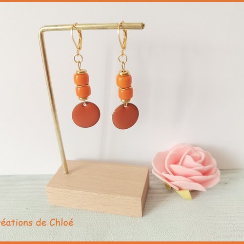 Boucles d'oreilles acier inoxydable dorées et sequin émail
