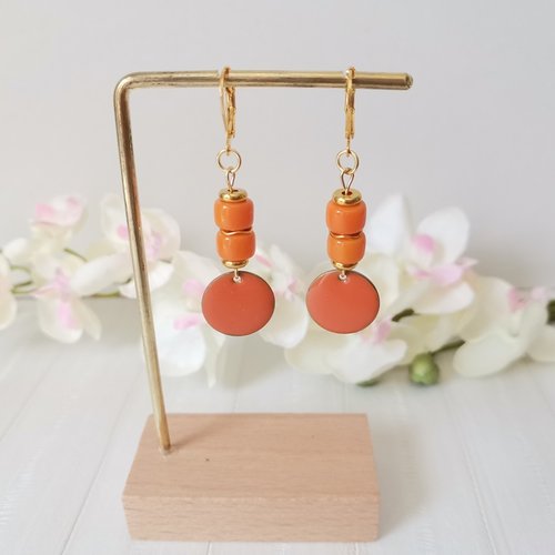 Boucles d'oreilles acier inoxydable dorées et sequin émail