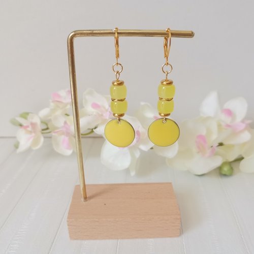 Boucles d'oreilles acier inoxydable dorées et sequin émail