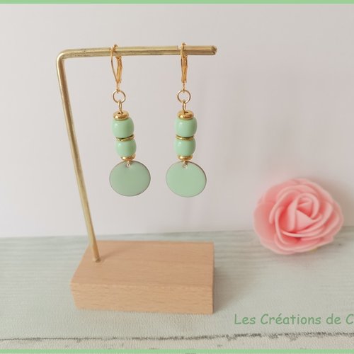 Boucles d'oreilles acier inoxydable dorées et sequin émail