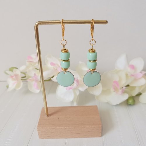 Boucles d'oreilles acier inoxydable dorées et sequin émail