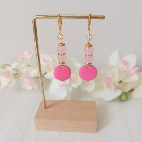 Boucles d'oreilles acier inoxydable dorées et sequin émail