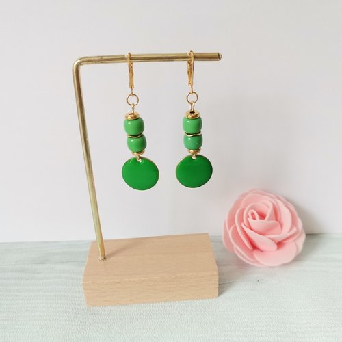 Boucles d'oreilles acier inoxydable dorées et sequin émail