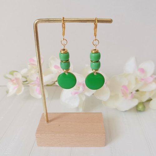 Boucles d'oreilles acier inoxydable dorées et sequin émail