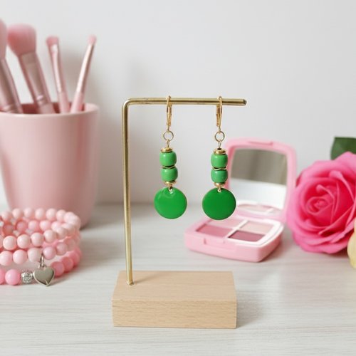 Boucles d'oreilles acier inoxydable dorées et sequin émail