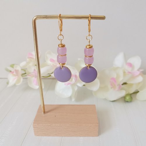 Boucles d'oreilles acier inoxydable dorées et sequin émail