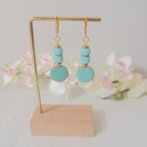 Boucles d'oreilles acier inoxydable dorées et sequin émail