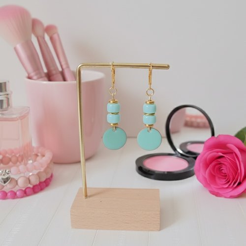 Boucles d'oreilles acier inoxydable dorées et sequin émail