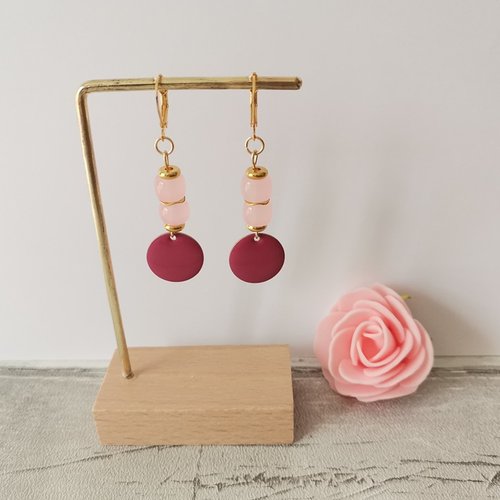Boucles d'oreilles acier inoxydable dorées et sequin émail