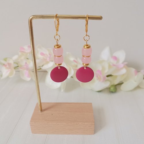 Boucles d'oreilles acier inoxydable dorées et sequin émail