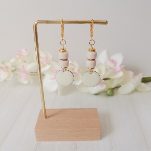 Boucles d'oreilles acier inoxydable dorées et sequin émail