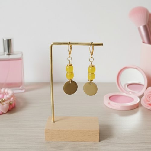 Boucles d'oreilles acier inoxydable dorées et sequin émail