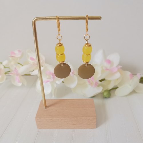 Boucles d'oreilles acier inoxydable dorées et sequin émail