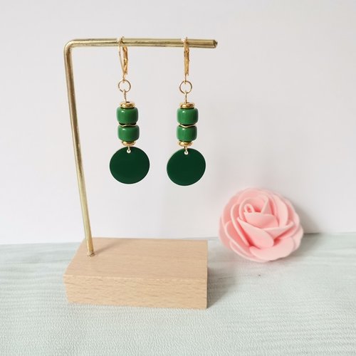 Boucles d'oreilles acier inoxydable dorées et sequin émail