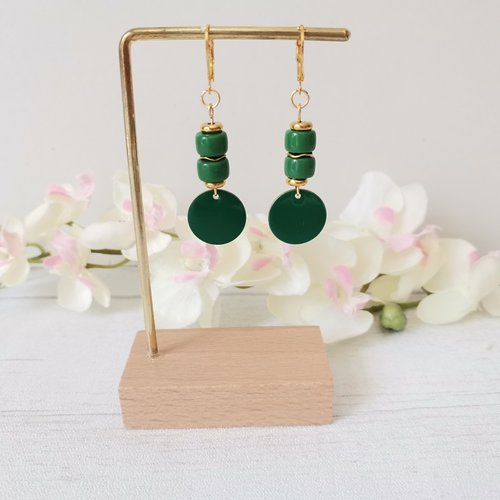 Boucles d'oreilles acier inoxydable dorées et sequin émail