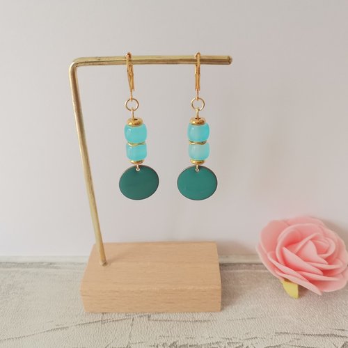 Boucles d'oreilles acier inoxydable dorées et sequin émail