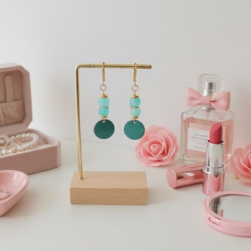 Boucles d'oreilles acier inoxydable dorées et sequin émail