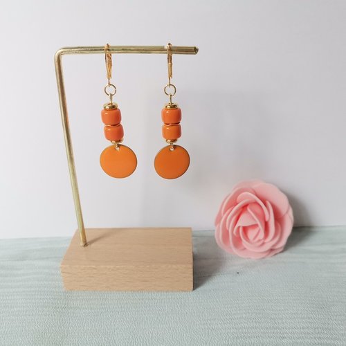 Boucles d'oreilles acier inoxydable dorées et sequin émail