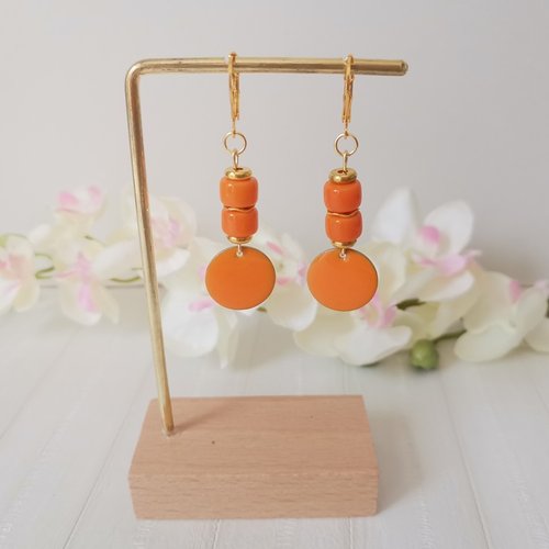 Boucles d'oreilles acier inoxydable dorées et sequin émail