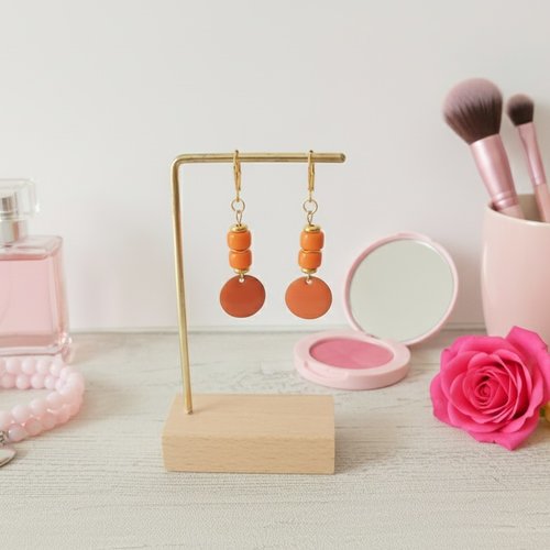 Boucles d'oreilles acier inoxydable dorées et sequin émail