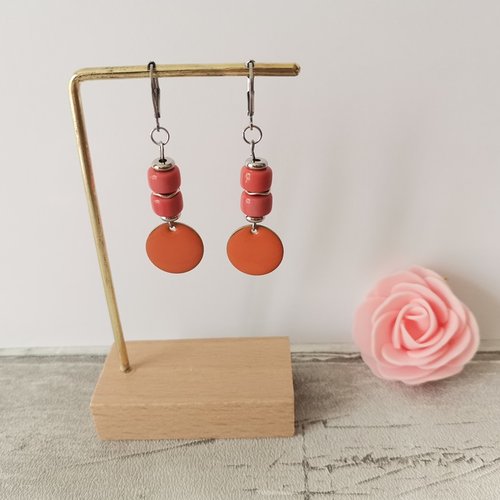 Boucles d'oreilles acier inoxydable et sequin émail