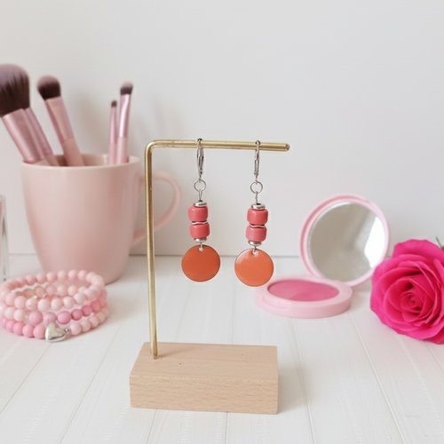 Boucles d'oreilles acier inoxydable et sequin émail