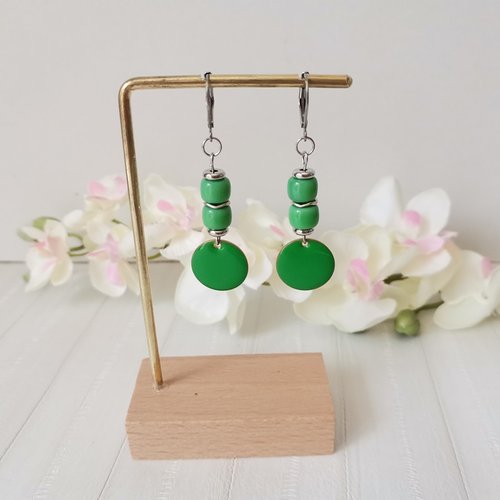 Boucles d'oreilles acier inoxydable et sequin émail