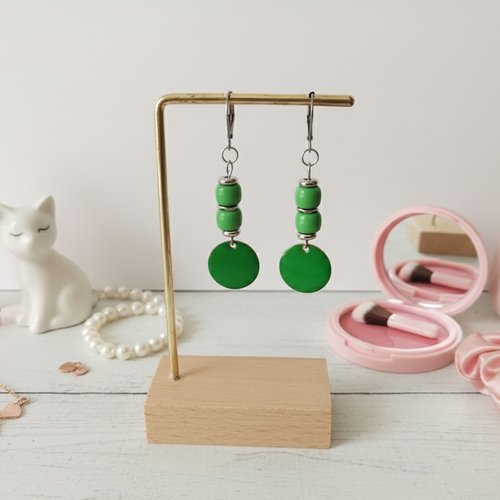 Boucles d'oreilles acier inoxydable et sequin émail