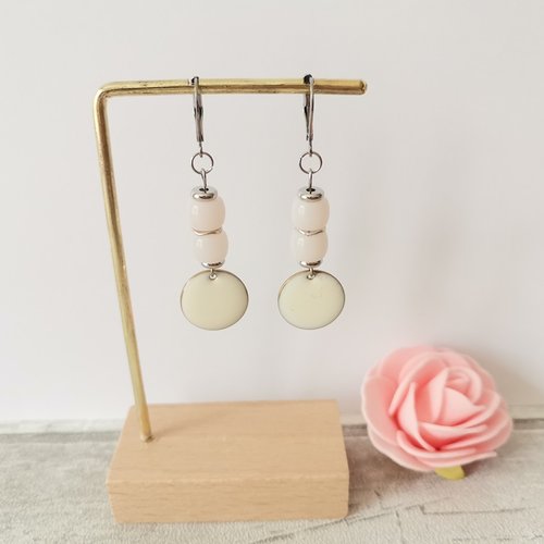 Boucles d'oreilles acier inoxydable et sequin émail