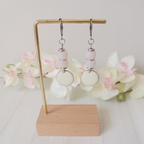 Boucles d'oreilles acier inoxydable et sequin émail