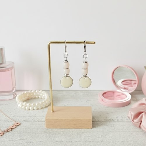 Boucles d'oreilles acier inoxydable et sequin émail