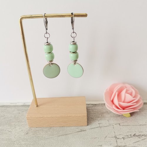 Boucles d'oreilles acier inoxydable et sequin émail