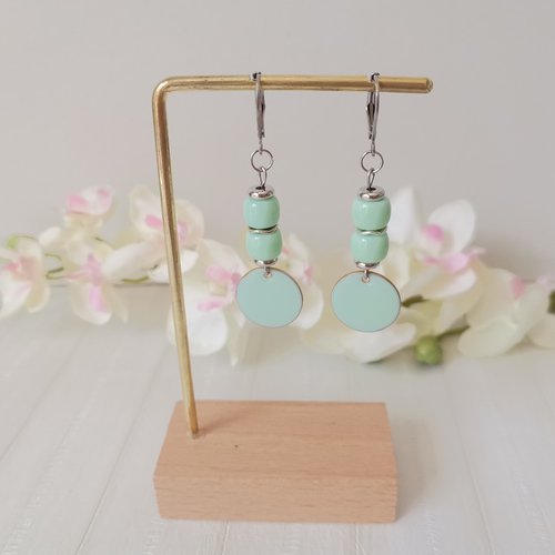 Boucles d'oreilles acier inoxydable et sequin émail