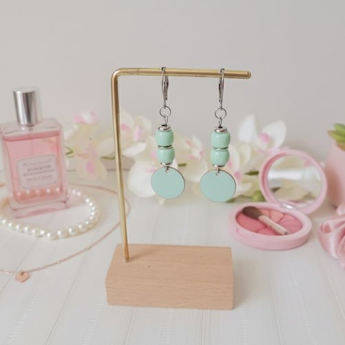 Boucles d'oreilles acier inoxydable et sequin émail