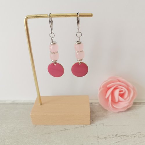 Boucles d'oreilles acier inoxydable et sequin émail