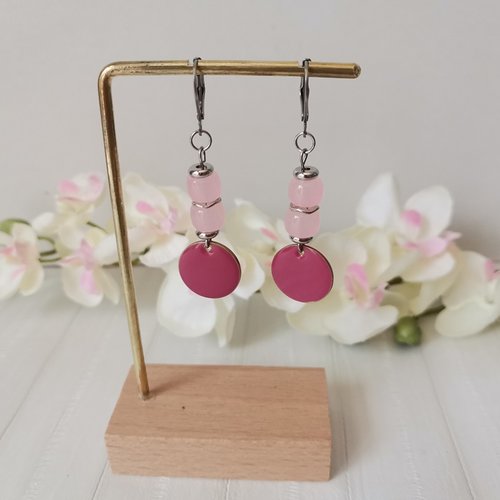 Boucles d'oreilles acier inoxydable et sequin émail