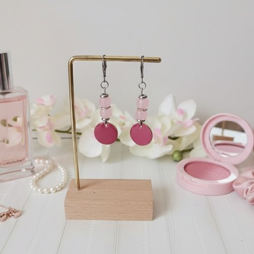 Boucles d'oreilles acier inoxydable et sequin émail