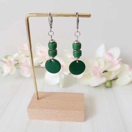 Boucles d'oreilles acier inoxydable et sequin émail