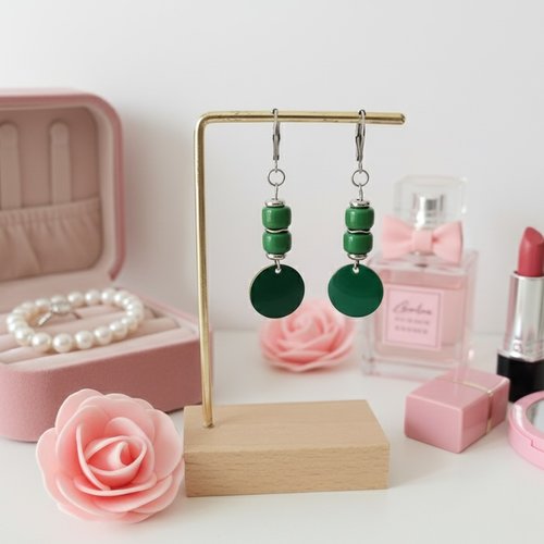 Boucles d'oreilles acier inoxydable et sequin émail