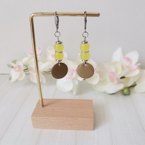 Boucles d'oreilles acier inoxydable et sequin émail