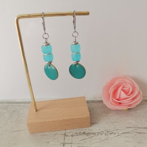 Boucles d'oreilles acier inoxydable et sequin émail