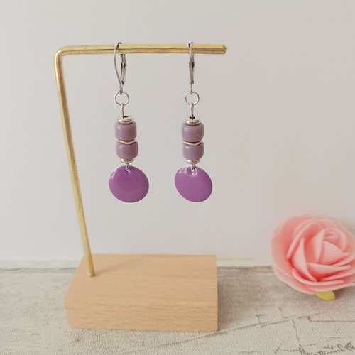 Boucles d'oreilles acier inoxydable et sequin émail