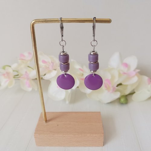 Boucles d'oreilles acier inoxydable et sequin émail
