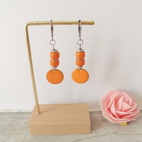 Boucles d'oreilles acier inoxydable et sequin émail