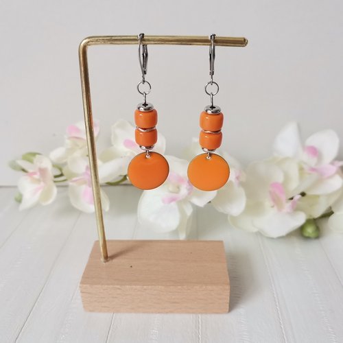 Boucles d'oreilles acier inoxydable et sequin émail